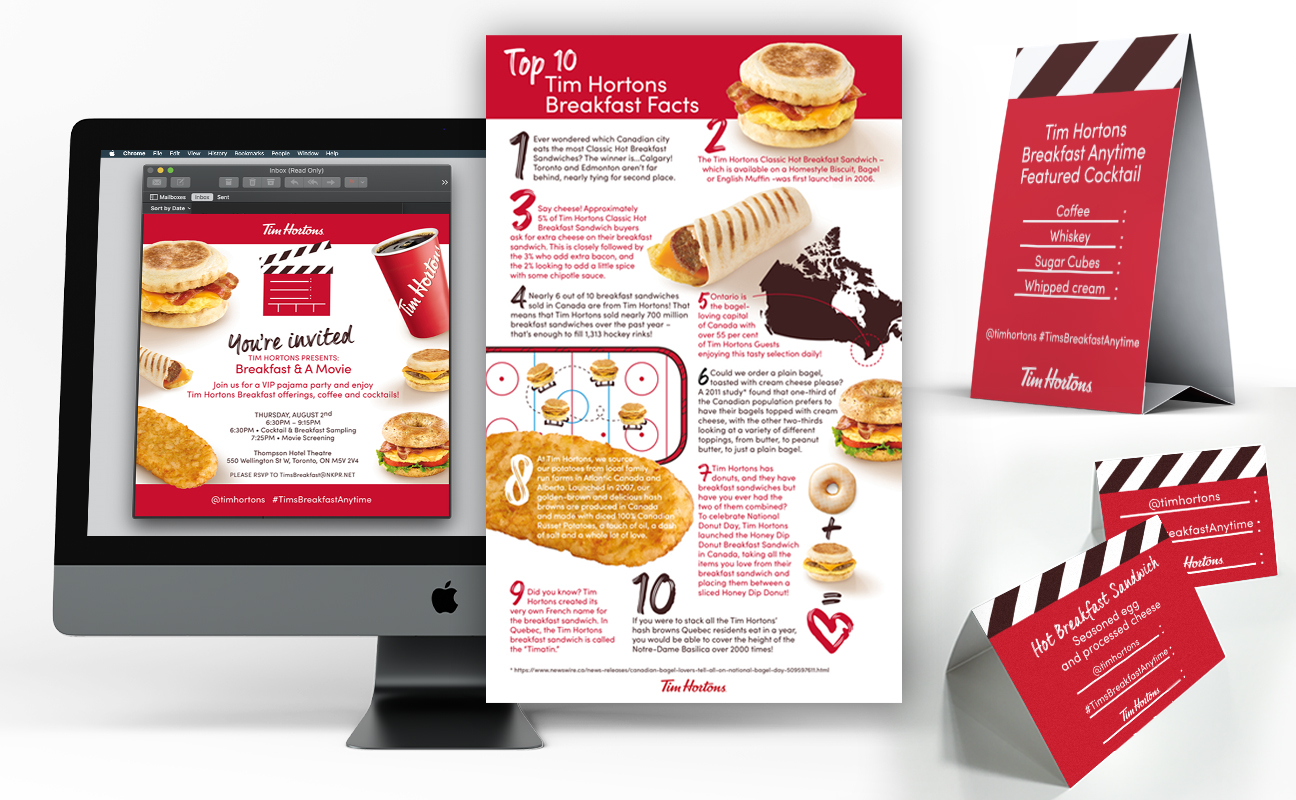 Tim Hortons #BreakfastAnytime Launch Event e-Vite, Infographic, Tent Cards