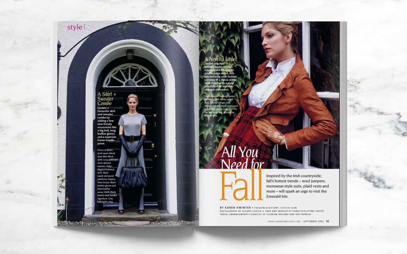 Fashion Feature - shot on location in Bushmills, Ireland - Canadian Living magazine